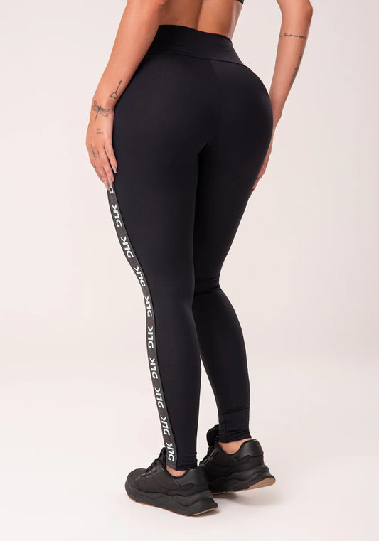 Calça legging energy poliamida preta com elástico detalhe azul