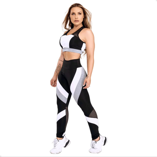 Conjunto Fitness Top E Legging Com Tela