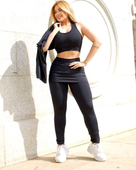 Calça Legging De Academia Com Saia Feminina Esportiva Treino Cintura Alta