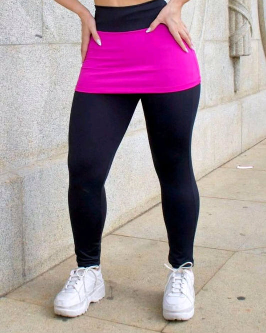 Calça Legging De Academia Com Saia Feminina Esportiva Treino Cintura Alta
